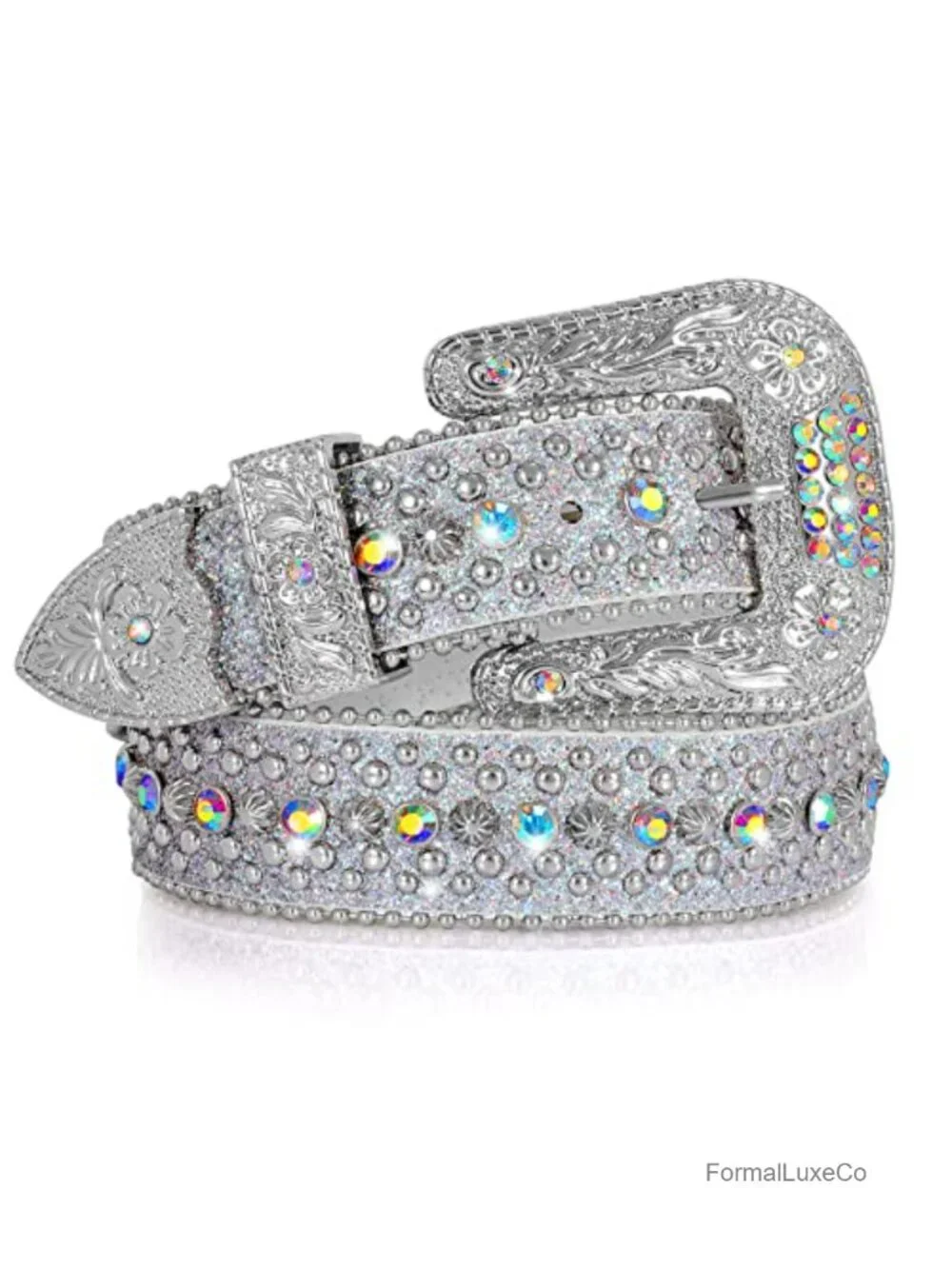 Western Rhinestone Crystal Studded Faux Leather Belt Luxury
